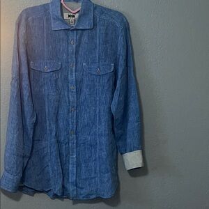 Joseph Abboud Sky Blue Linen Button-Down Shirt Size M